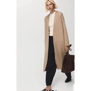 Mango Camel Brown Oversized Knitted Open Cardigan Long Sleeve Sweater NEW Sz XS